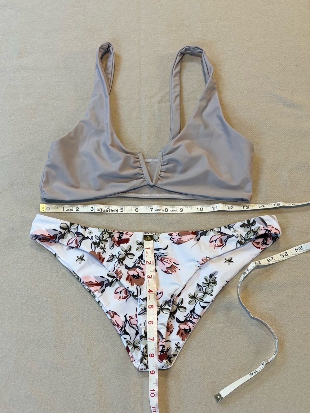 Shein Swim Women's Floral Bikini Set - Taupe Top & White Floral Bottom